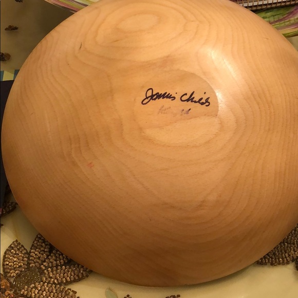 Janis Childs Hand painted Wooden Bowl. ~12” - Picture 6 of 6